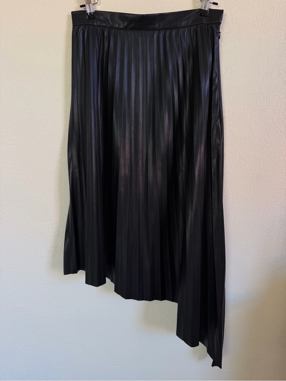bishop + young Presley Vegan Leather Pleated Asymmetrical Midi Skirt - Picture 4 of 11